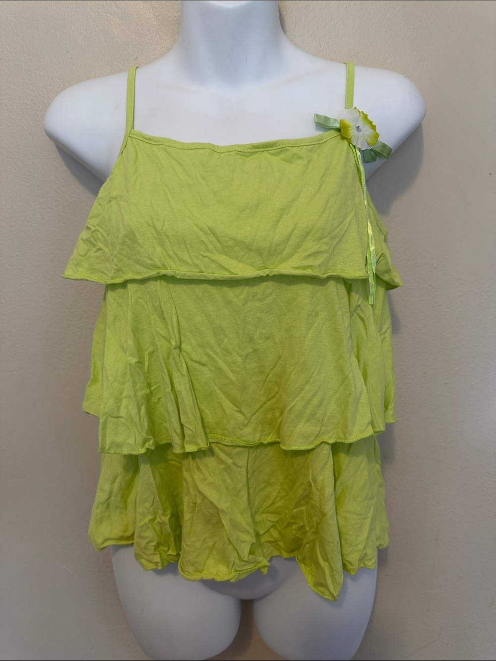 Weavers Neon Lime Tiered Ruffle Spaghetti-Strap Cami